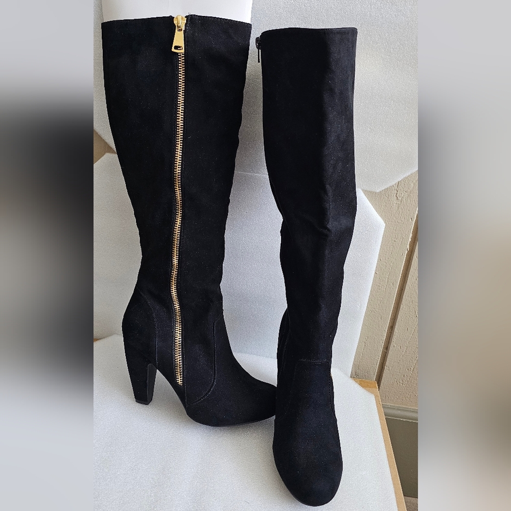 Black Suede Knee-High Boots